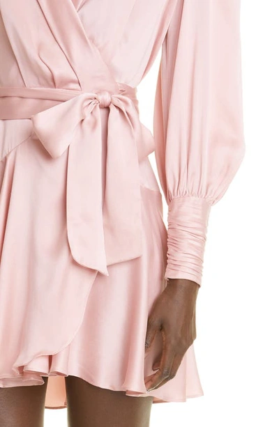 Shop Zimmermann Long Sleeve Silk Wrap Minidress In Blush