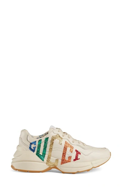 Shop Gucci Rhyton Rainbow Logo Sneaker In Mystic White