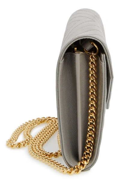 Saint Laurent Large Monogram Quilted Leather Wallet On A Chain In Oyster
