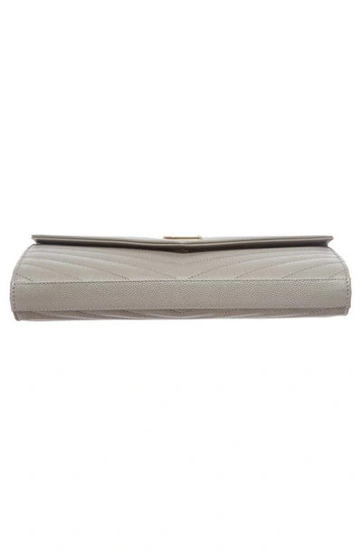 Saint Laurent Large Monogram Quilted Leather Wallet On A Chain In Oyster