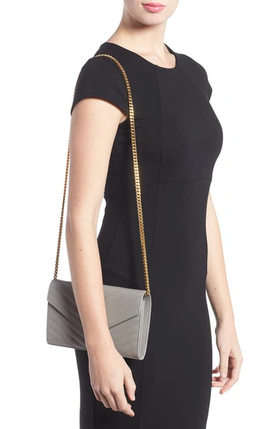 Saint Laurent Large Monogram Quilted Leather Wallet On A Chain In Oyster