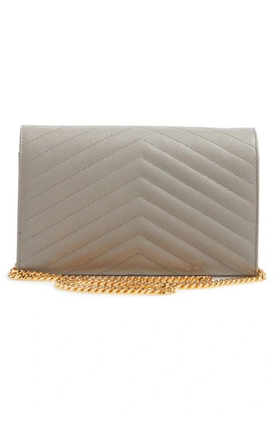 Saint Laurent Large Monogram Quilted Leather Wallet On A Chain In Oyster