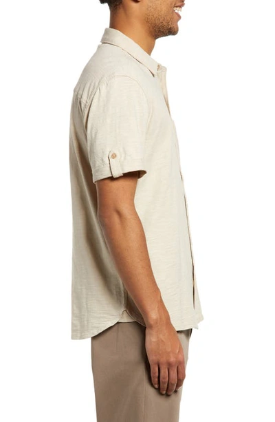Shop Paige Brayden Short Sleeve Cotton Button-up Shirt In Vanilla Buff