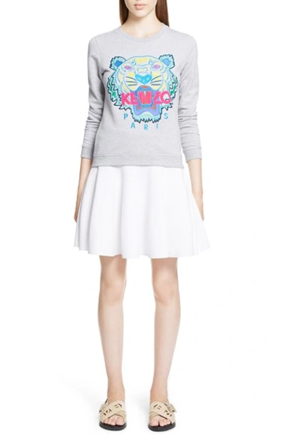 Shop Kenzo Embroidered Tiger Cotton Sweatshirt In Pale Grey