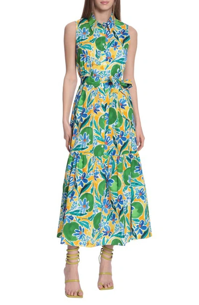 Shop Donna Morgan For Maggy Floral Sleeveless Shirtdress In Soft White/ Lima Green