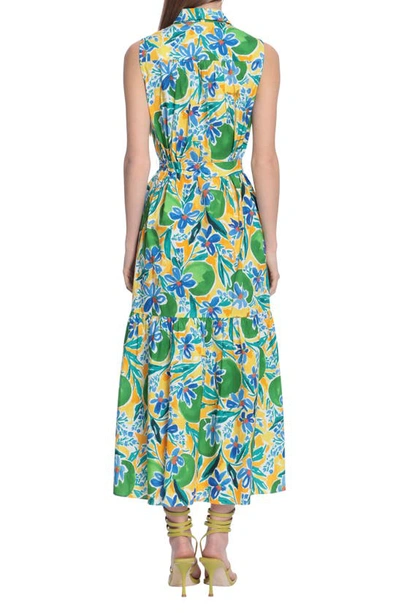 Shop Donna Morgan For Maggy Floral Sleeveless Shirtdress In Soft White/ Lima Green