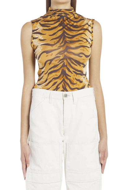 Shop Jil Sander Tiger Print Sleeveless Silk Top In Brown
