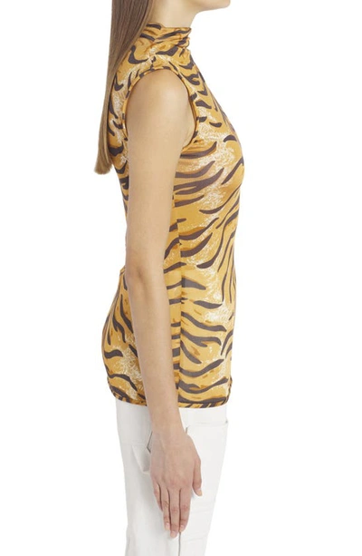Shop Jil Sander Tiger Print Sleeveless Silk Top In Brown