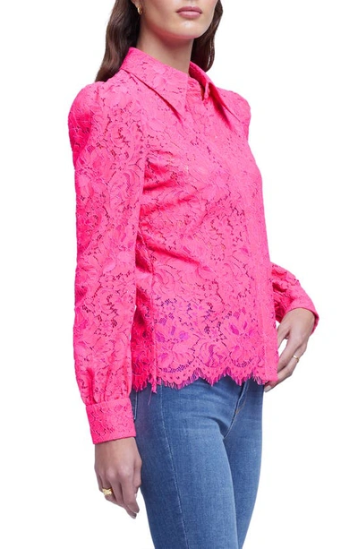 Shop L Agence Jenica Sheer Lace Blouse In Ros