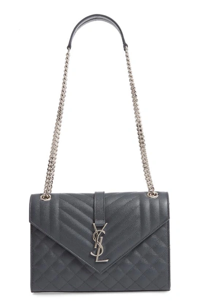 Shop Saint Laurent Medium Envelope Calfskin Shoulder Bag In Dark Smog