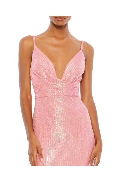 Shop Ieena For Mac Duggal Draped Sequin Gown In Coral
