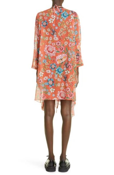 Shop Junya Watanabe Dragon & Floral Print Layered Cotton Dress In Orange/ Blue/ White