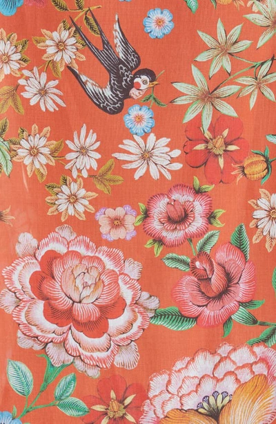 Shop Junya Watanabe Dragon & Floral Print Layered Cotton Dress In Orange/ Blue/ White