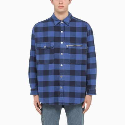 Shop Palm Angels Blue Checked-print Shirt With Logo