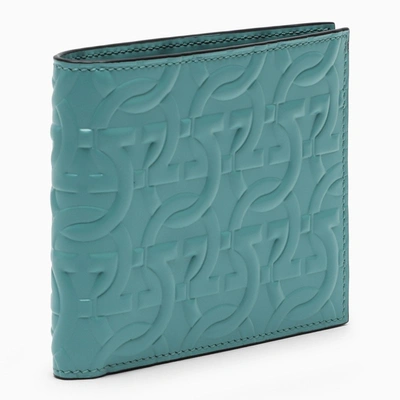 Shop Ferragamo Light Blue Gancini-pattern Bi-fold Wallet