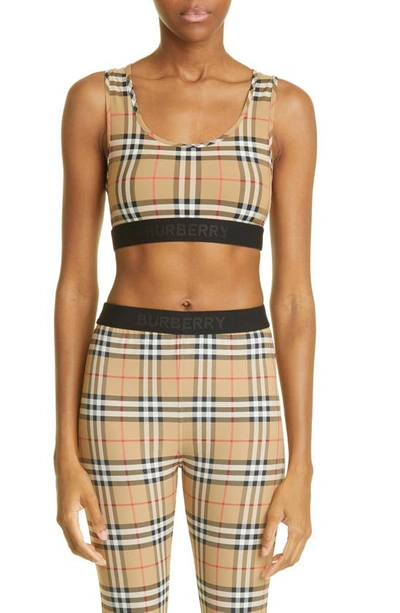 Shop Burberry Dalby Check Sports Bra In Archive Beige Ip Chk