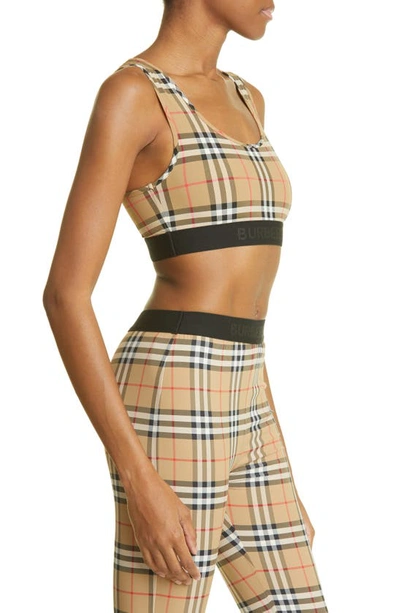 Shop Burberry Dalby Check Sports Bra In Archive Beige Ip Chk