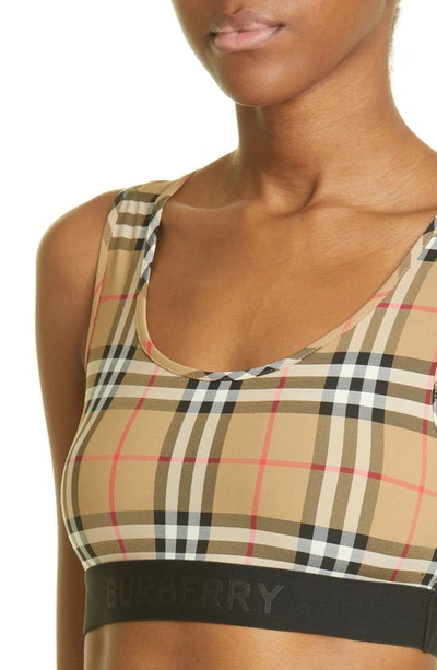 Shop Burberry Dalby Check Sports Bra In Archive Beige Ip Chk