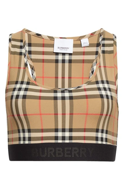 Shop Burberry Dalby Check Sports Bra In Archive Beige Ip Chk