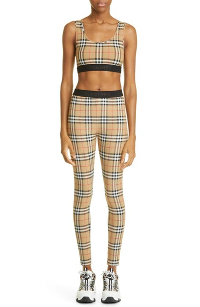 Shop Burberry Dalby Check Sports Bra In Archive Beige Ip Chk