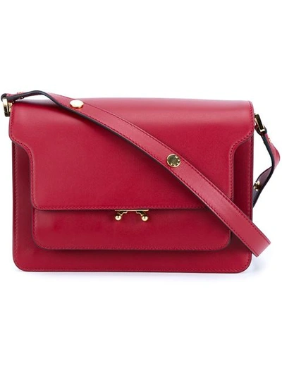 Marni Trunk Leather Shoulder Bag In Red