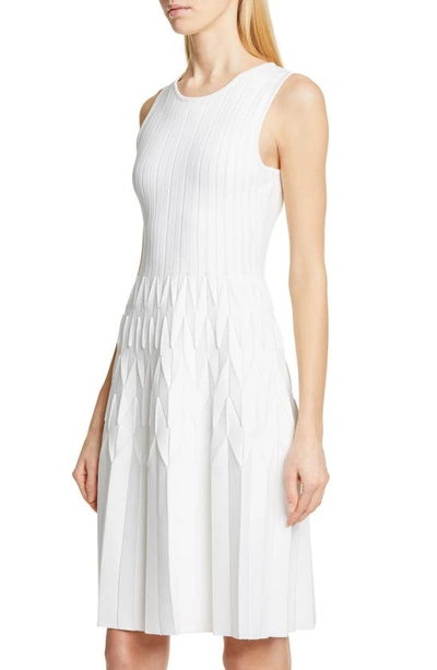 Shop Lela Rose Geometric Pleat Sweater Dress In Ivory