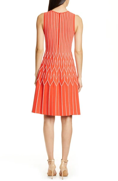 Shop Lela Rose Geometric Pleat Sweater Dress In Coral