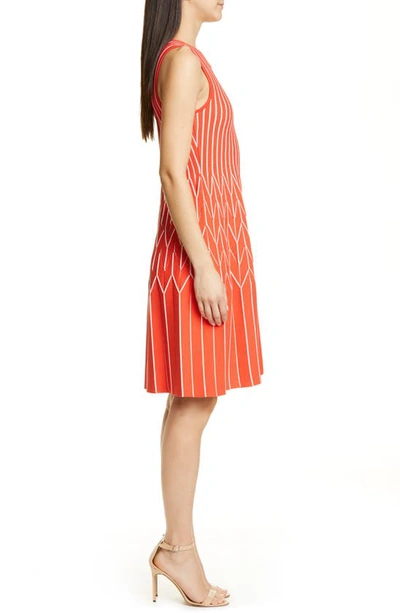 Shop Lela Rose Geometric Pleat Sweater Dress In Coral