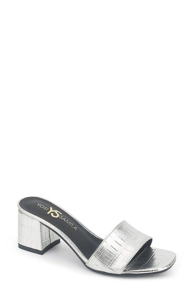 Shop Yosi Samra Danielle Croc Embossed Sandal In Silver