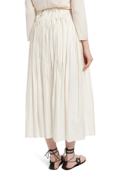 Shop The Row Ruth Pleated High Waist Cotton Midi Skirt In Ivory