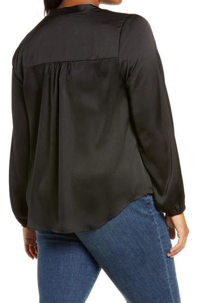 1.state Ruffle Neck Button-front Blouse In Rich Black
