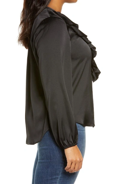 1.state Ruffle Neck Button-front Blouse In Rich Black