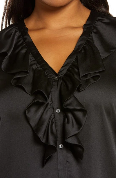 1.state Ruffle Neck Button-front Blouse In Rich Black