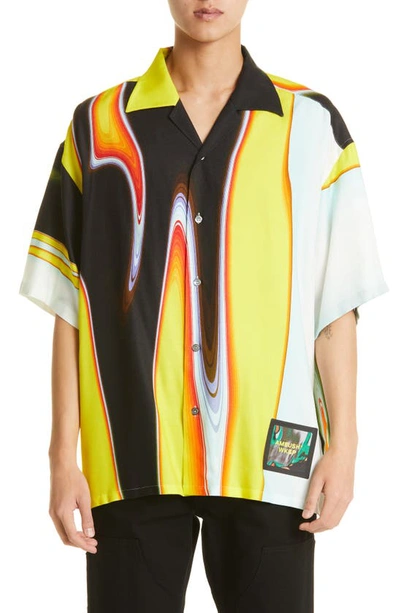 Shop Ambush Swirl Print Short Sleeve Button-up Camp Shirt In Yellow/ Black Multi