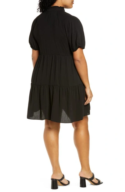 Cece Tiered Ruffle Neck Dress In Rich Black