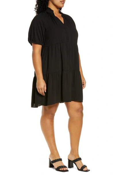 Cece Tiered Ruffle Neck Dress In Rich Black