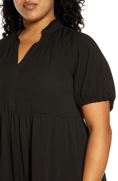 Cece Tiered Ruffle Neck Dress In Rich Black