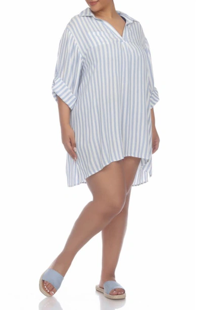 Shop Boho Me Stripe Collared Shirtdress In Chambray Stripe