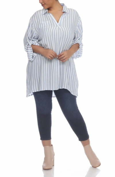 Boho Me Stripe Collared Shirtdress In Chambray Stripe