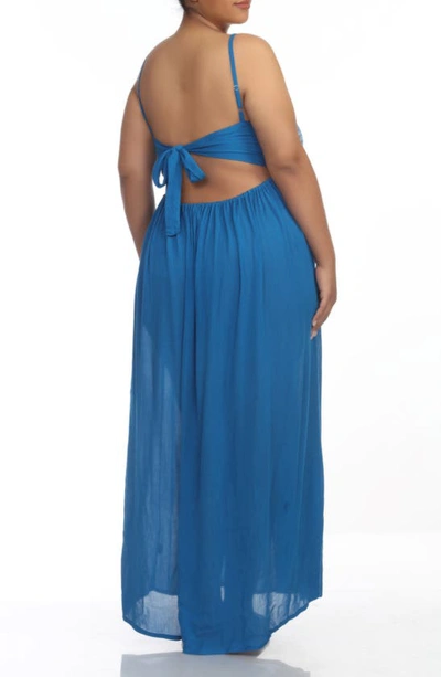 Shop Boho Me V-neck Spaghetti Strap Embroidered Maxi Dress In Turquoise