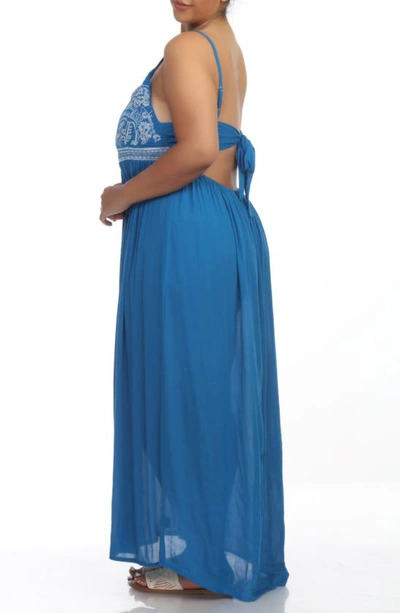 Boho Me V-neck Spaghetti Strap Embroidered Maxi Dress In Turquoise