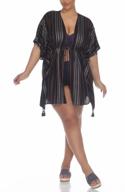 Shop Boho Me Short Front Tie Front Ruana In Black Stripe