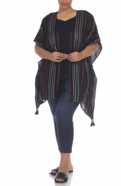 Boho Me Short Front Tie Front Kimono In Black Stripe
