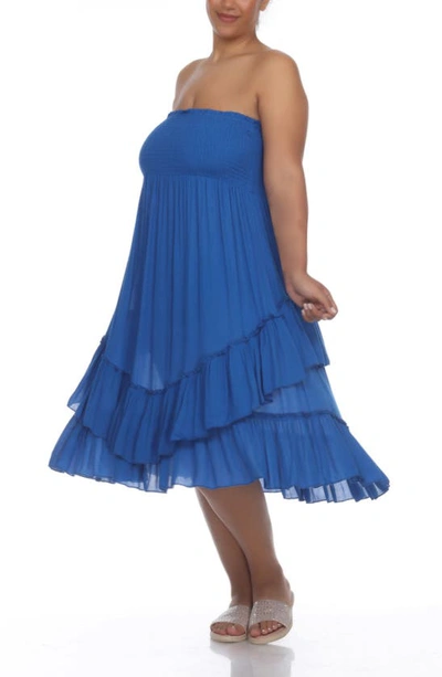 Shop Boho Me Smocked Bandeau Convertible Dress & Skirt In Lapis Blue