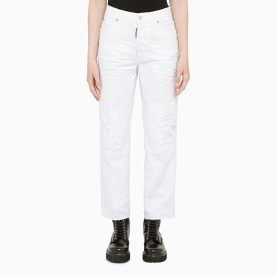 Shop Dsquared2 White Distressed Straight Jeans