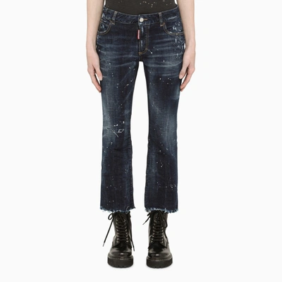 Shop Dsquared2 Blue Flared Jeans With Paint Splatters In Light Blue