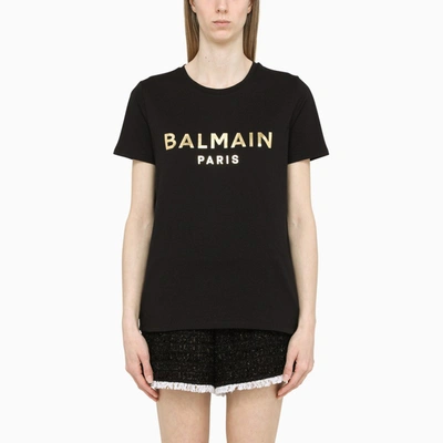 Shop Balmain Black Logo-print Crewneck T-shirt