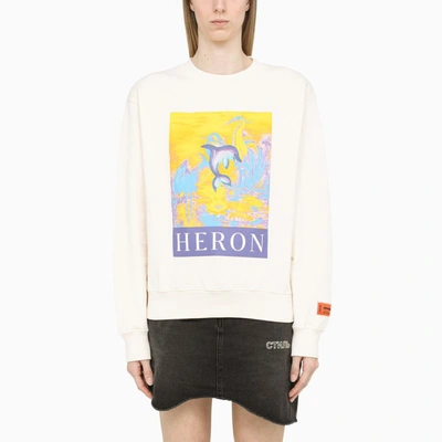 Shop Heron Preston Off White Printed Crewneck Sweatshirt