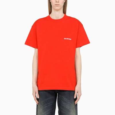 Shop Balenciaga Red Logo-print Crewneck T-shirt