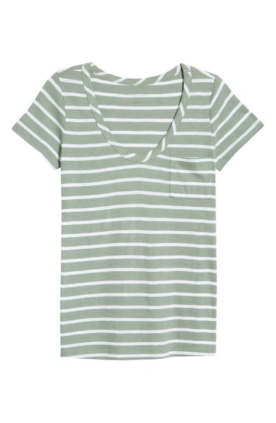 Shop Caslon Rounded V-neck T-shirt In Green White Josephine Stripe